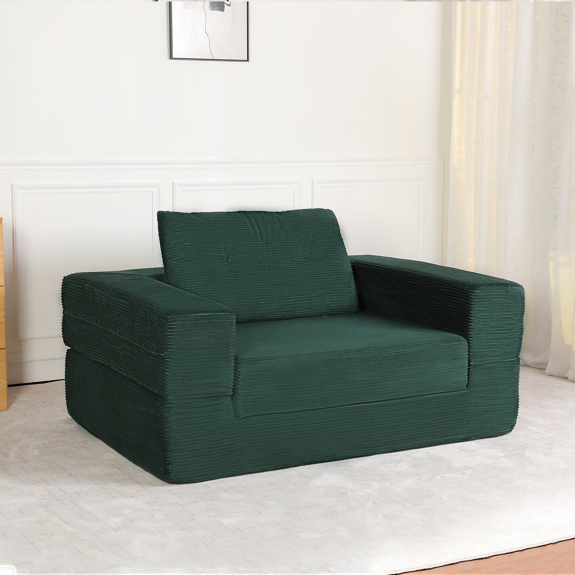 Compression Human Dog Sofa Bed For Adult & Pets,Modern Floor Couch With Pillow For Living Room Bedroom,Corduroy Fabric,No Assembly Required, Dark Green_maomaolike.com
